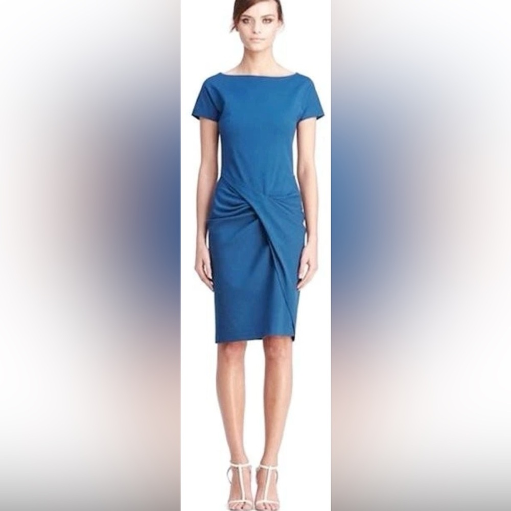 Diane Von Furstenberg Rika Bateaux Neck Front Tuck Sheath Dress Peacock Blue ZB7